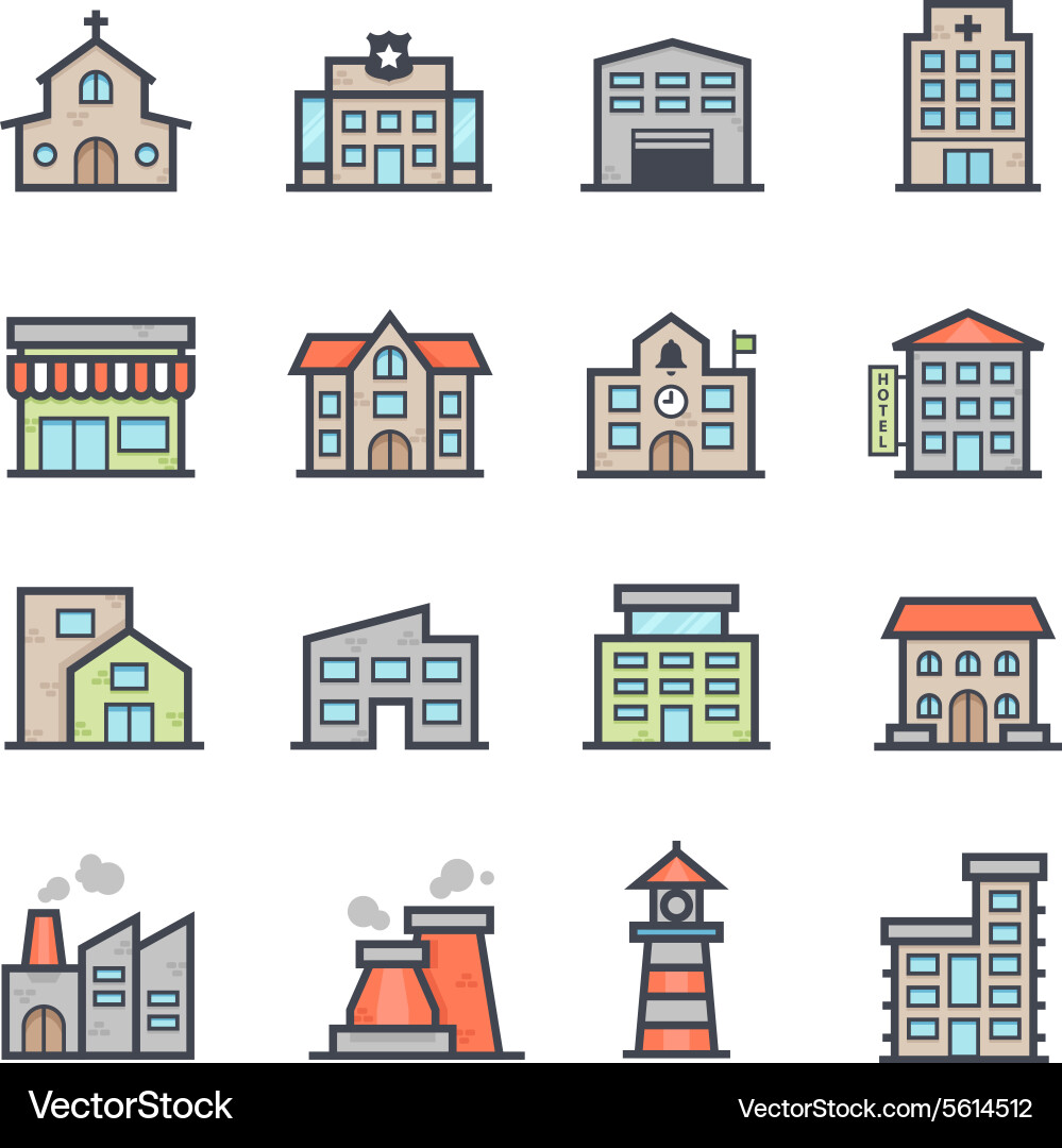 Building icon bold stroke with color Vector Image