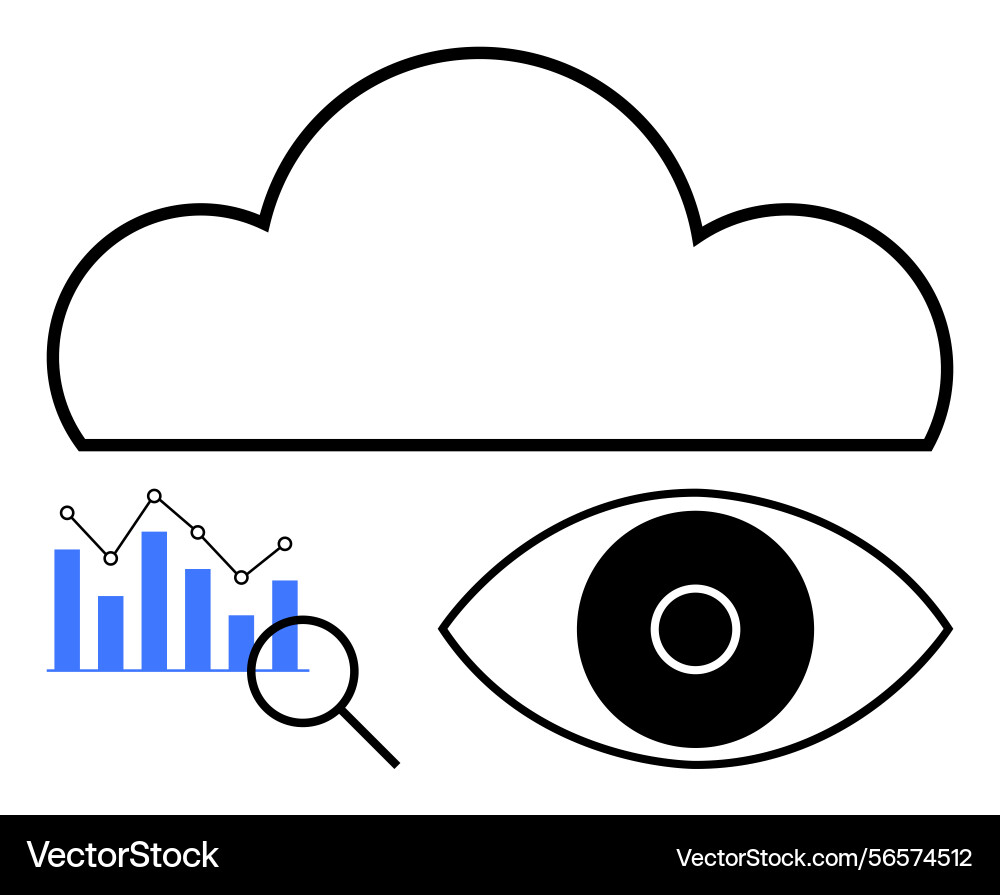 Cloud data analysis with bar chart magnifying Cloud data analysis with bar chart magnifying vector image