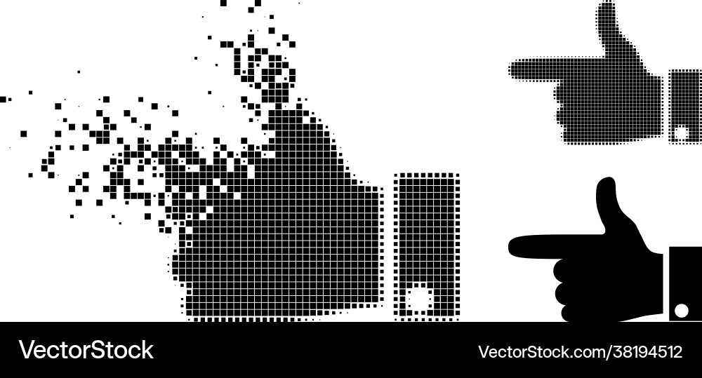 Dust and halftone dot hand pointer left icon Dust and halftone dot hand pointer left icon vector image