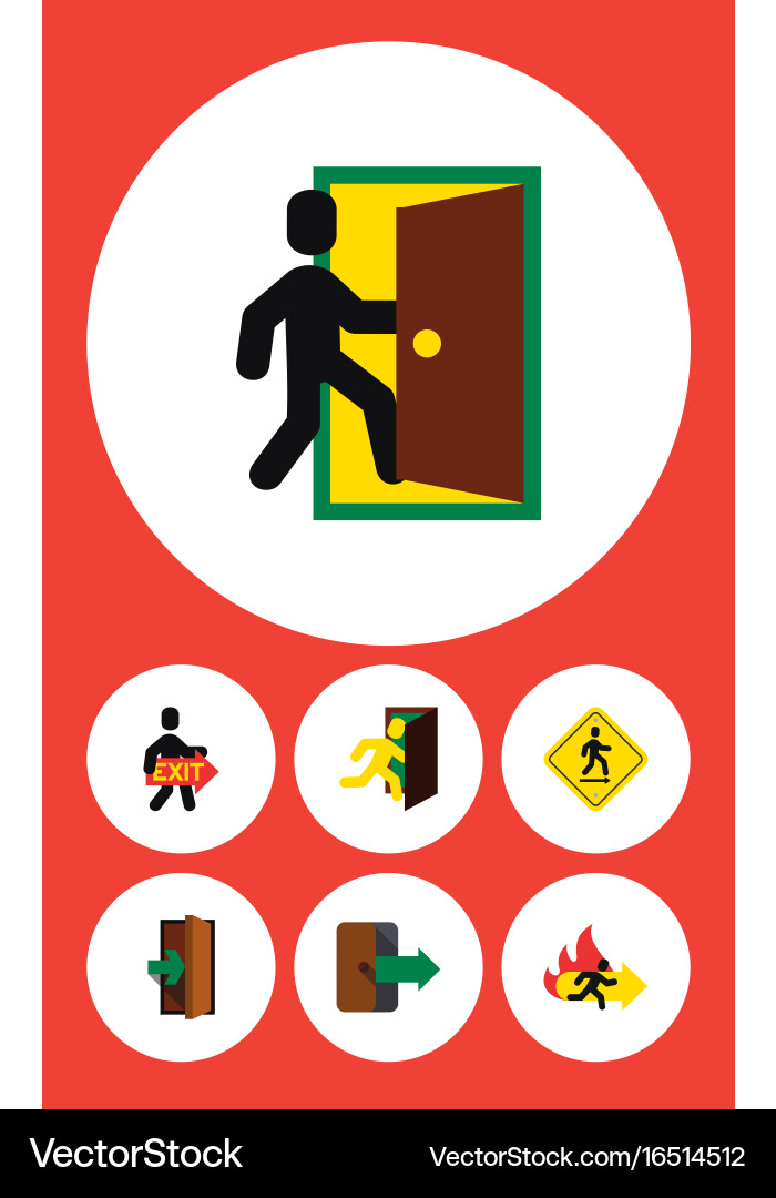 Flat icon door set of evacuation fire exit Vector Image