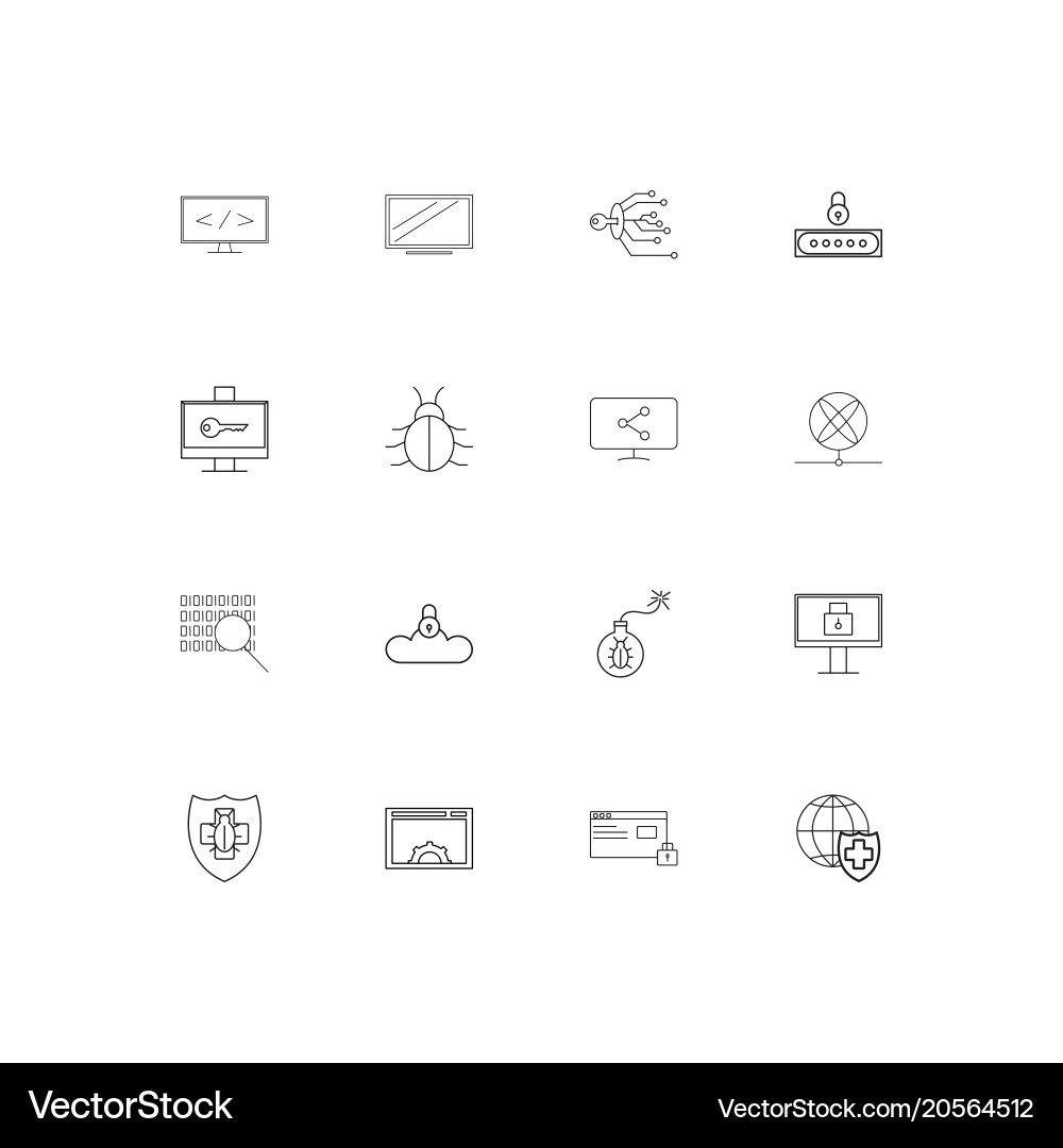Internet security simple linear icons set vector image