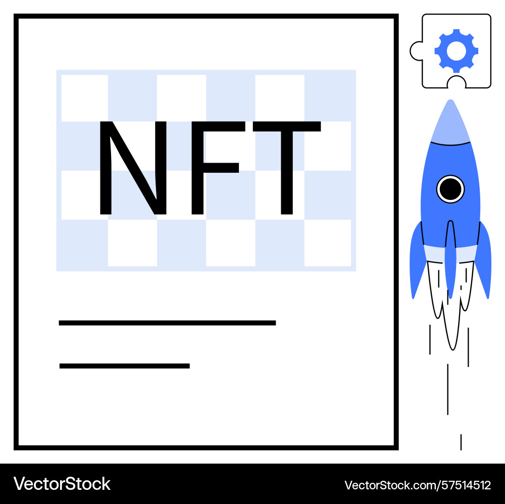 Nft digital file launch with rocket Nft digital file launch with rocket vector image
