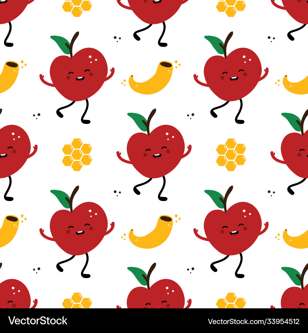 Rosh hashanah pattern with apple character Rosh hashanah pattern with apple character vector image