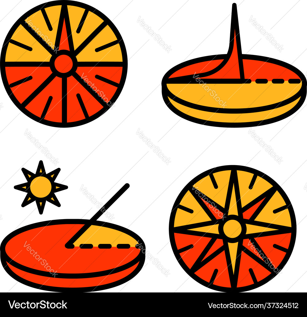 Sundial color simple style icons set Sundial color simple style icons set vector image
