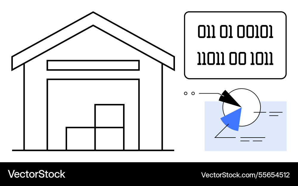 Warehouse with binary code and data analytics Warehouse with binary code and data analytics vector image
