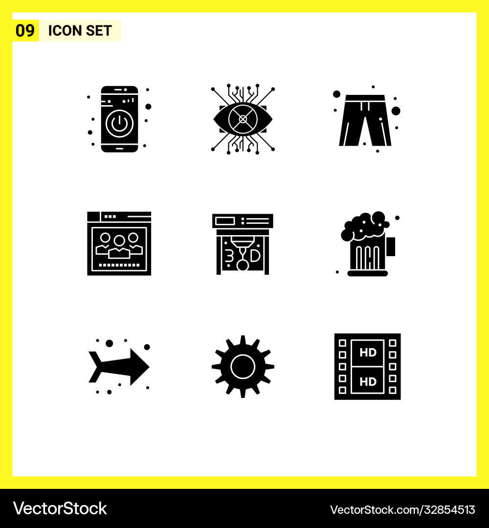 9 universal solid glyphs set for web and mobile Vector Image