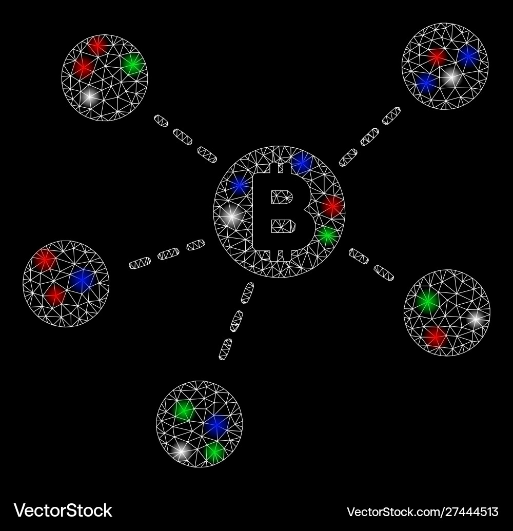 Bright mesh 2d bitcoin net structure with light Bright mesh 2d bitcoin net structure with light vector image