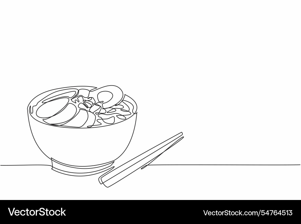 Continuous one line drawing ramen with various Continuous one line drawing ramen with various vector image