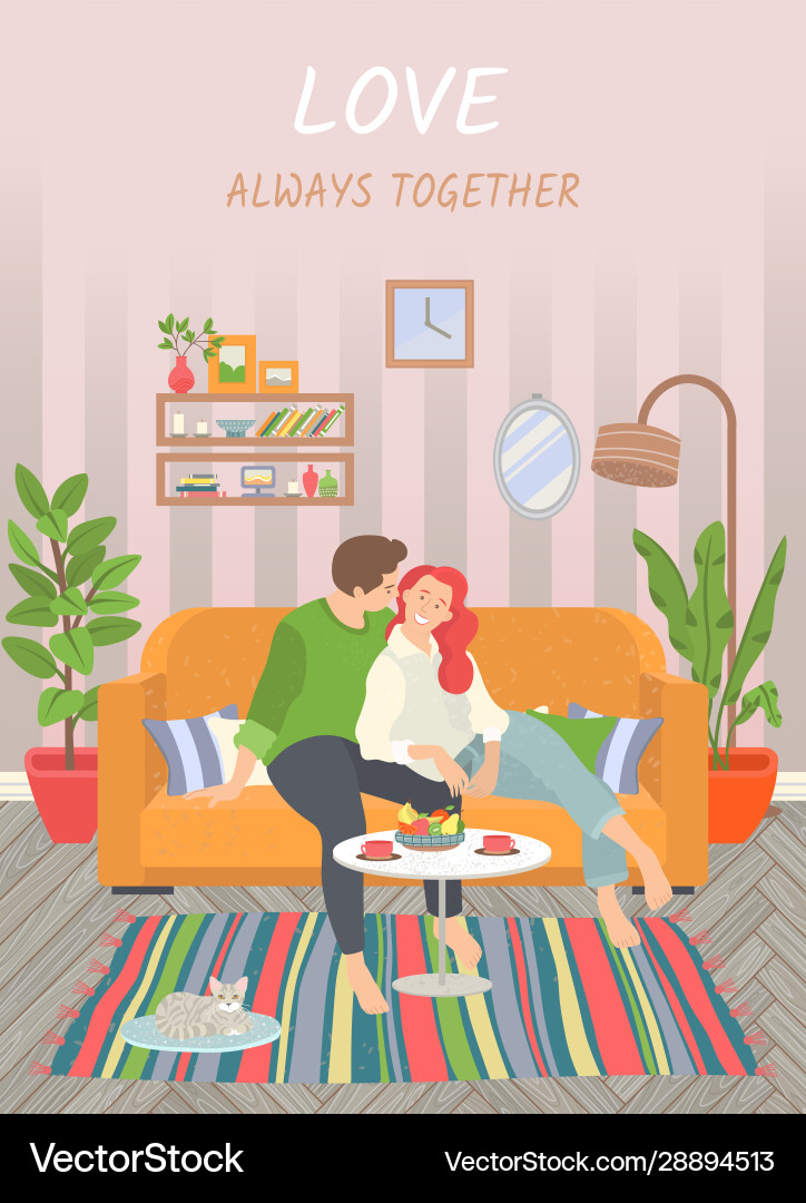 Cute couple in living room interior image Cute couple in living room interior image vector image