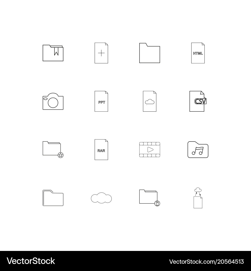 Files and folders sign simple linear icons set vector image