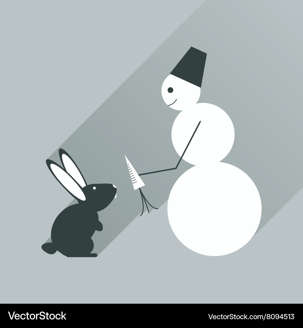 Flat web icon with long shadow snowman and rabbit vector image