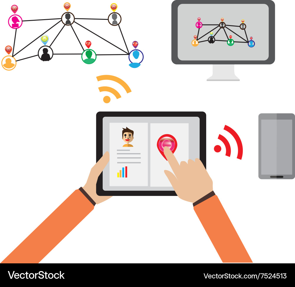 Hand press map pointing and tracking for logistic vector image