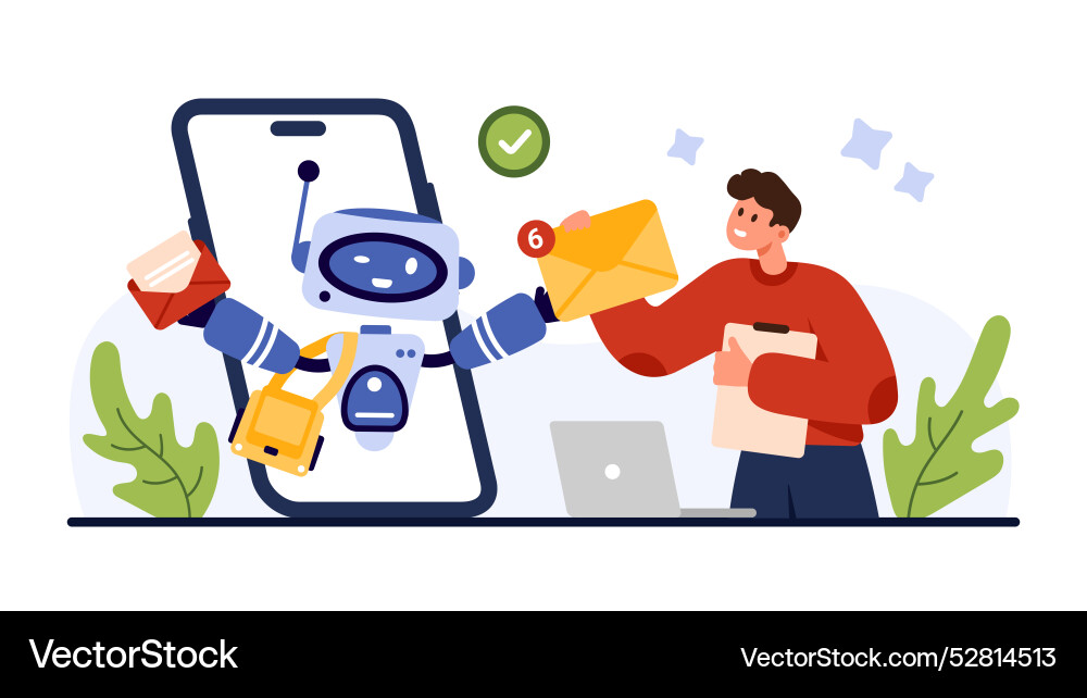 Mail service mobile application with ai assistant Mail service mobile application with ai assistant vector image