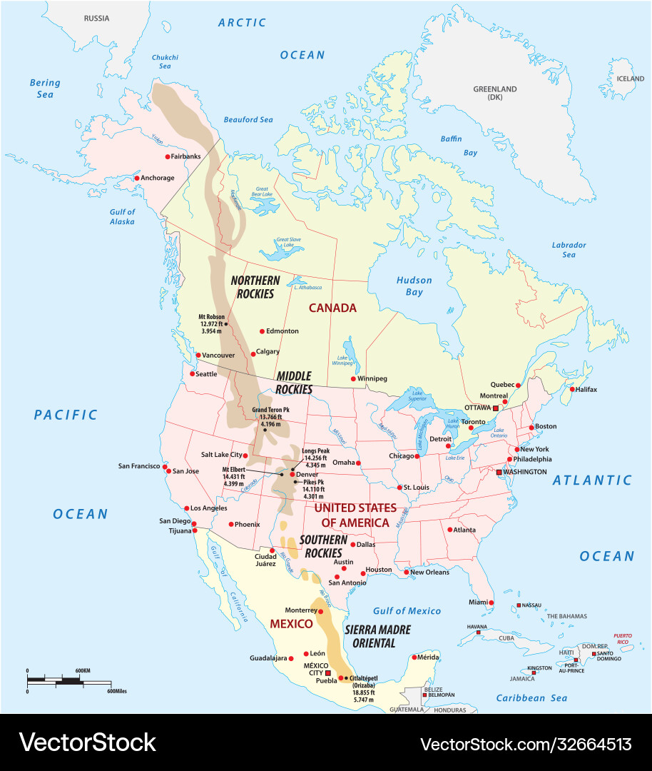 Map rocky mountains in north america Map rocky mountains in north america vector image