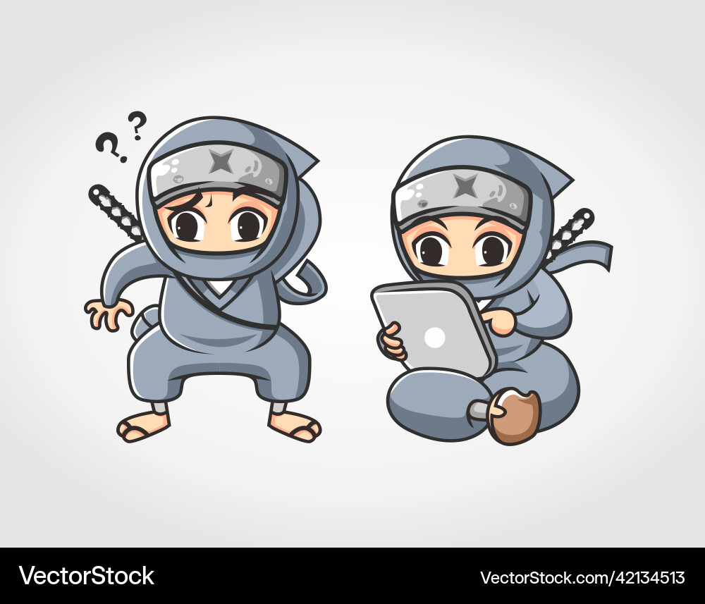 Ninja wonder and browsing with computer tablet Vector Image