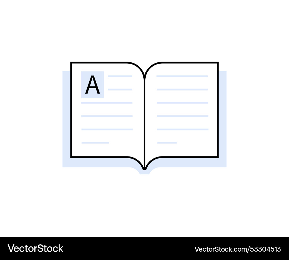 Open book with letter a emphasizing learning Open book with letter a emphasizing learning Vector Image