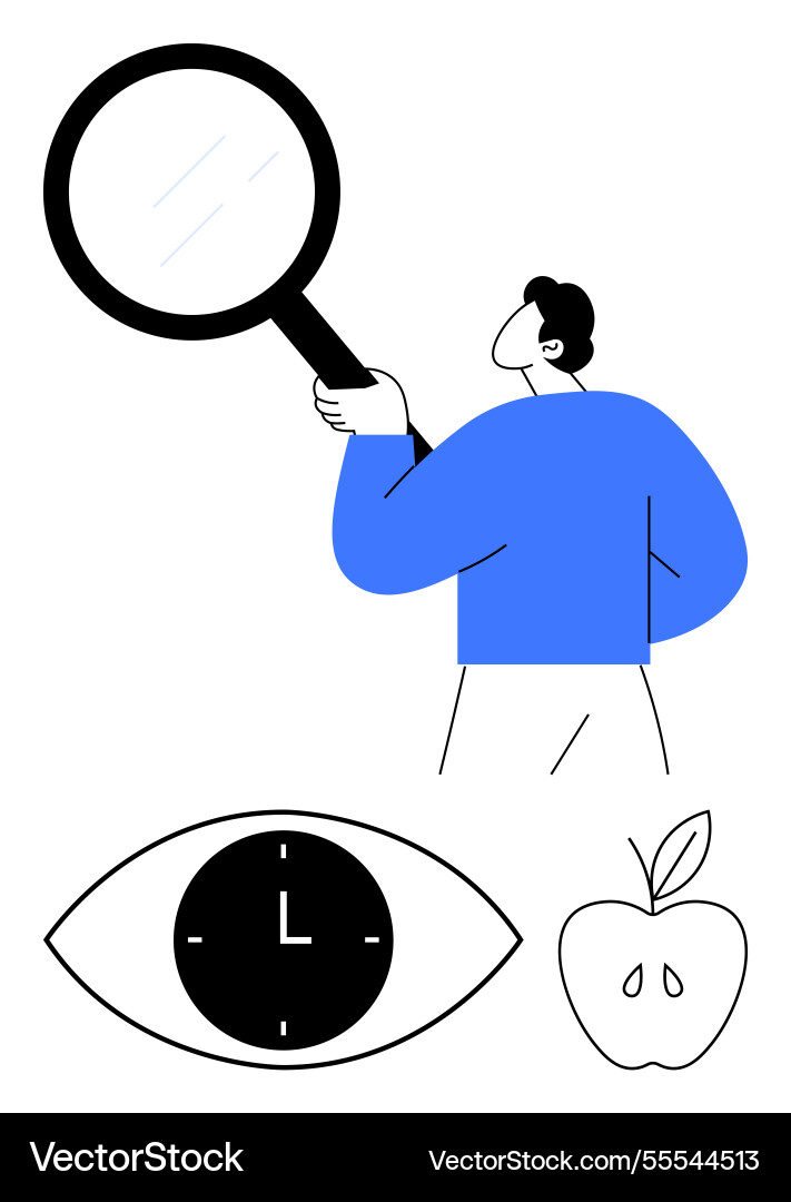 Person with magnifying glass examining objects Person with magnifying glass examining objects vector image