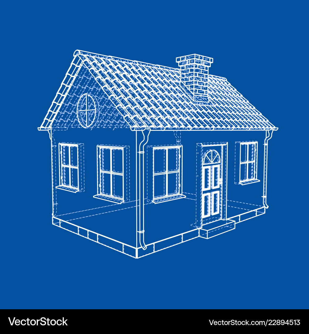 Private house sketch rendering of 3d vector image