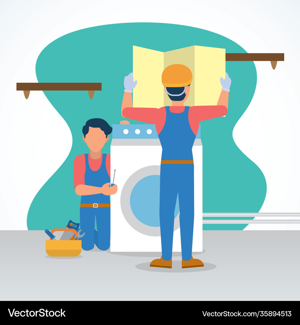 Reparaturtechniker Reparatur einer Waschmaschine Reparaturtechniker Reparatur einer Waschmaschine vektorbild