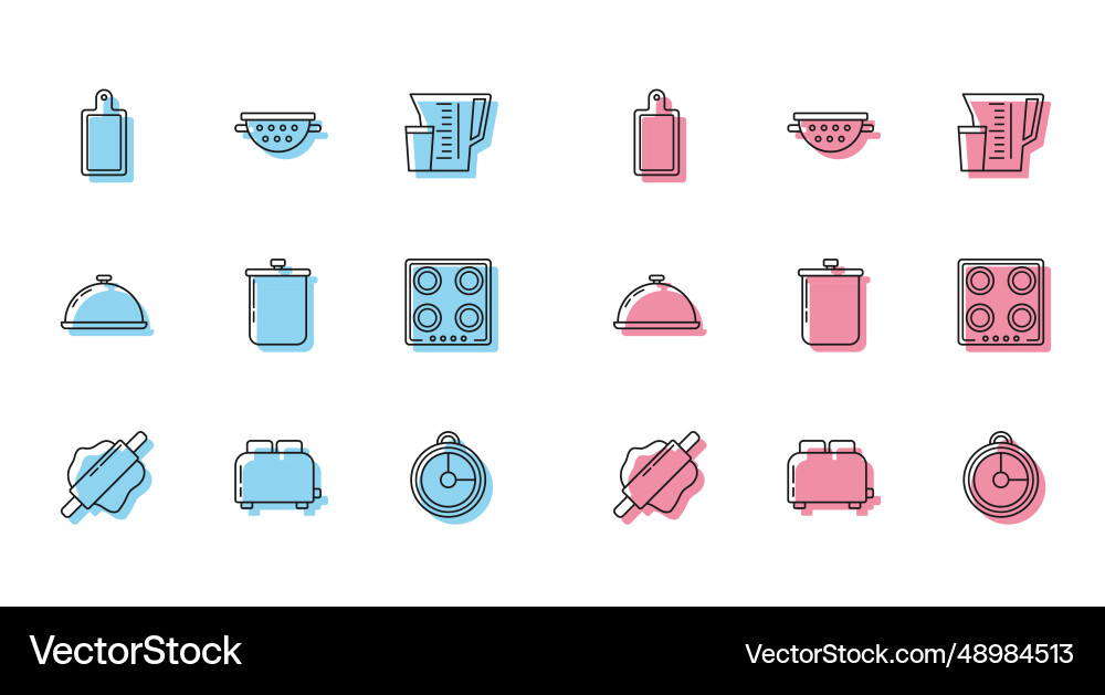 Set line rolling pin toaster with toasts cutting Set line rolling pin toaster with toasts cutting vector image