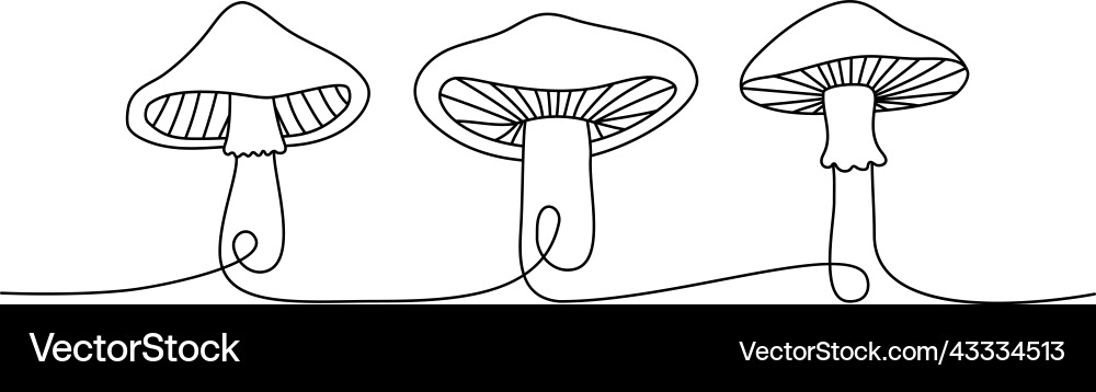 Set of mushroom one line continuous drawing vector image