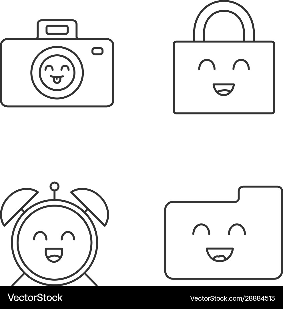 Smiling items linear icons set Smiling items linear icons set Vector Image