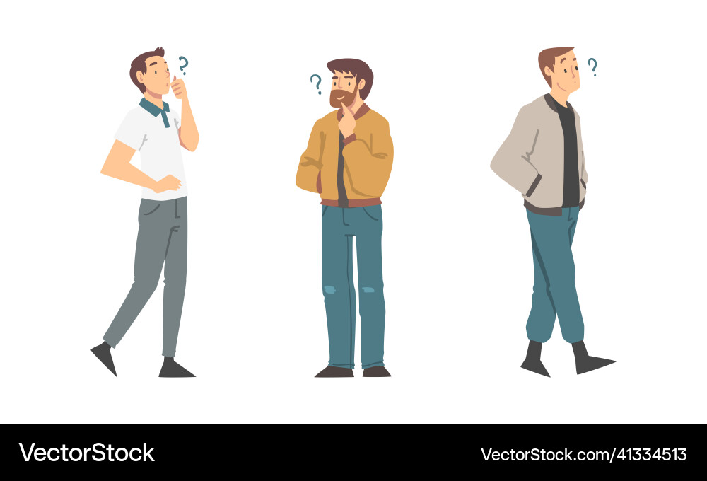 Thoughtful man character and question mark Thoughtful man character and question mark Vector Image