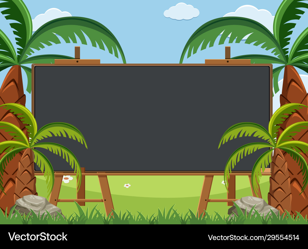 Blackboard template design with many palm trees Vector Image