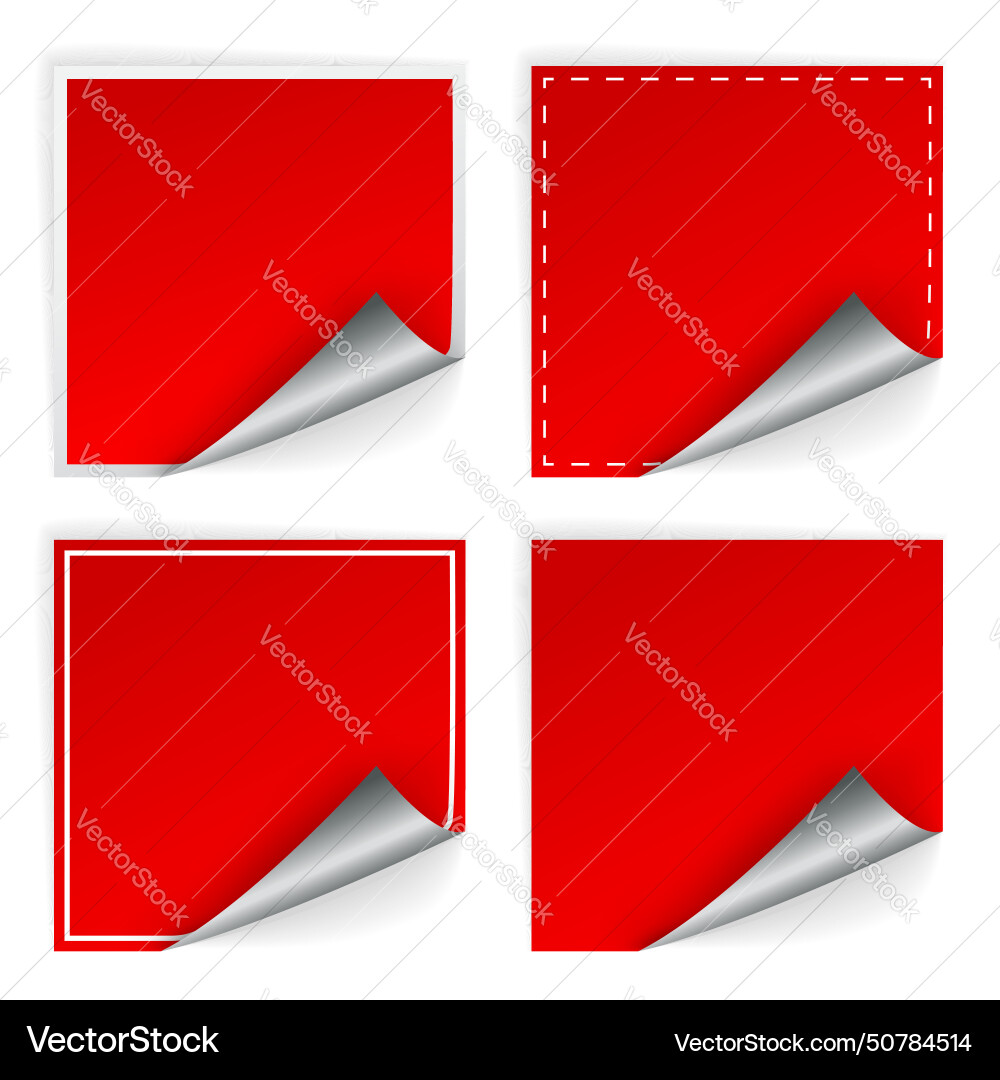 Blank red square stickers with curl sets Vector Image