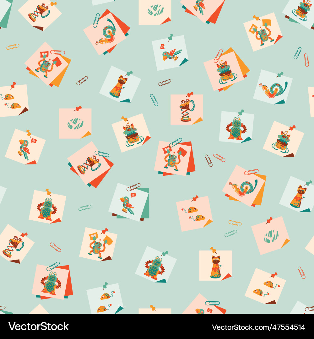 Cute simple sticky notes of colorful robots Cute simple sticky notes of colorful robots vector image