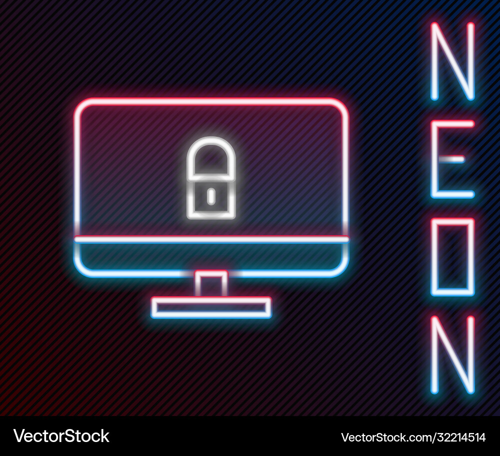 Glowing neon line lock on computer monitor screen Glowing neon line lock on computer monitor screen vector image