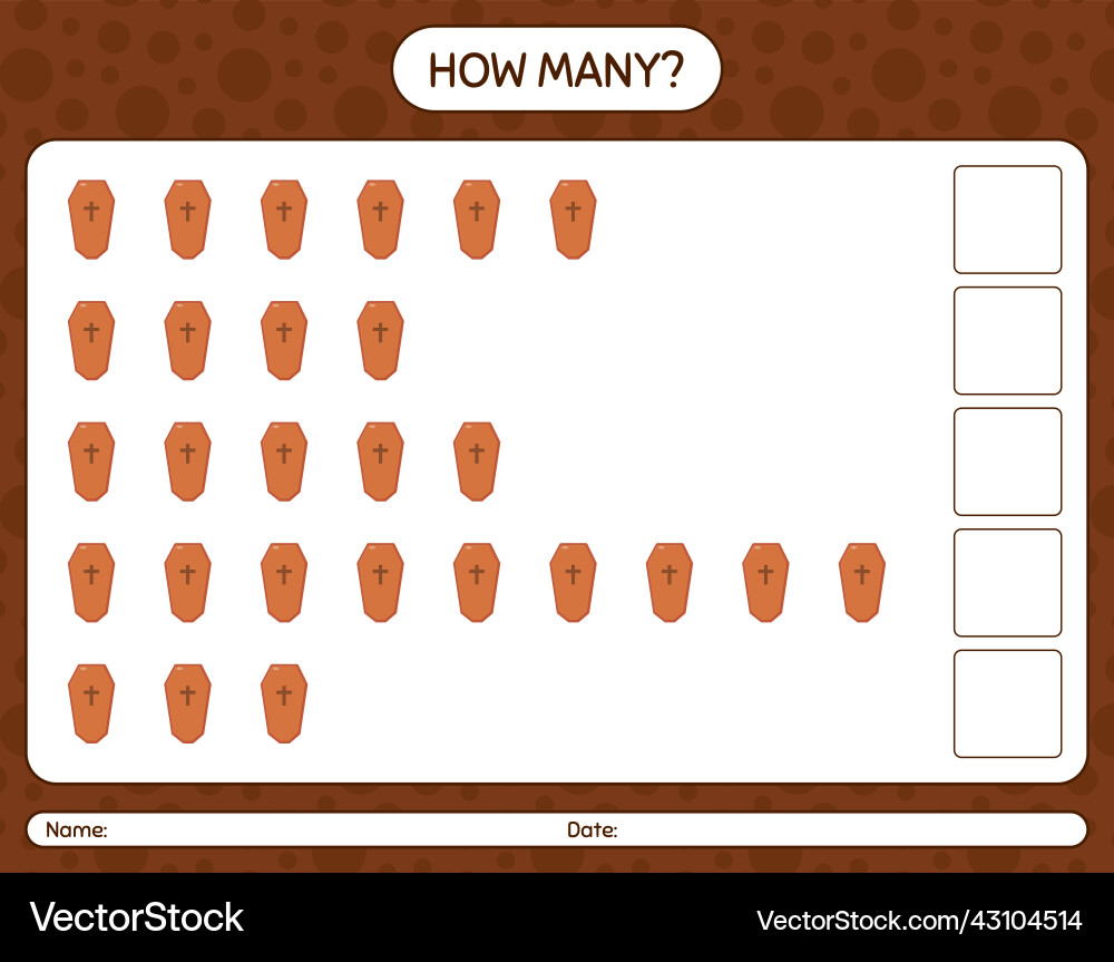 How many counting game with coffin worksheet How many counting game with coffin worksheet vector image