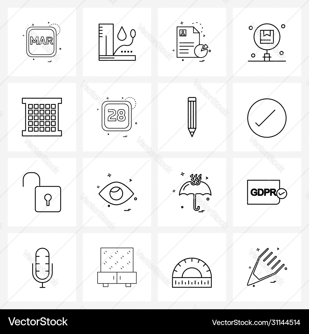 Isolated symbols set 16 simple line icons vector image