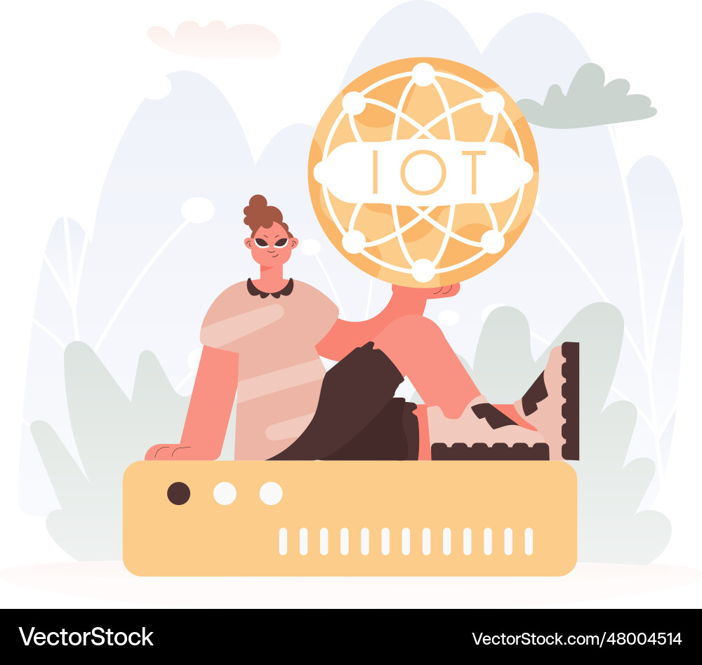 Man getting a handle on the iot picture inner Vector Image