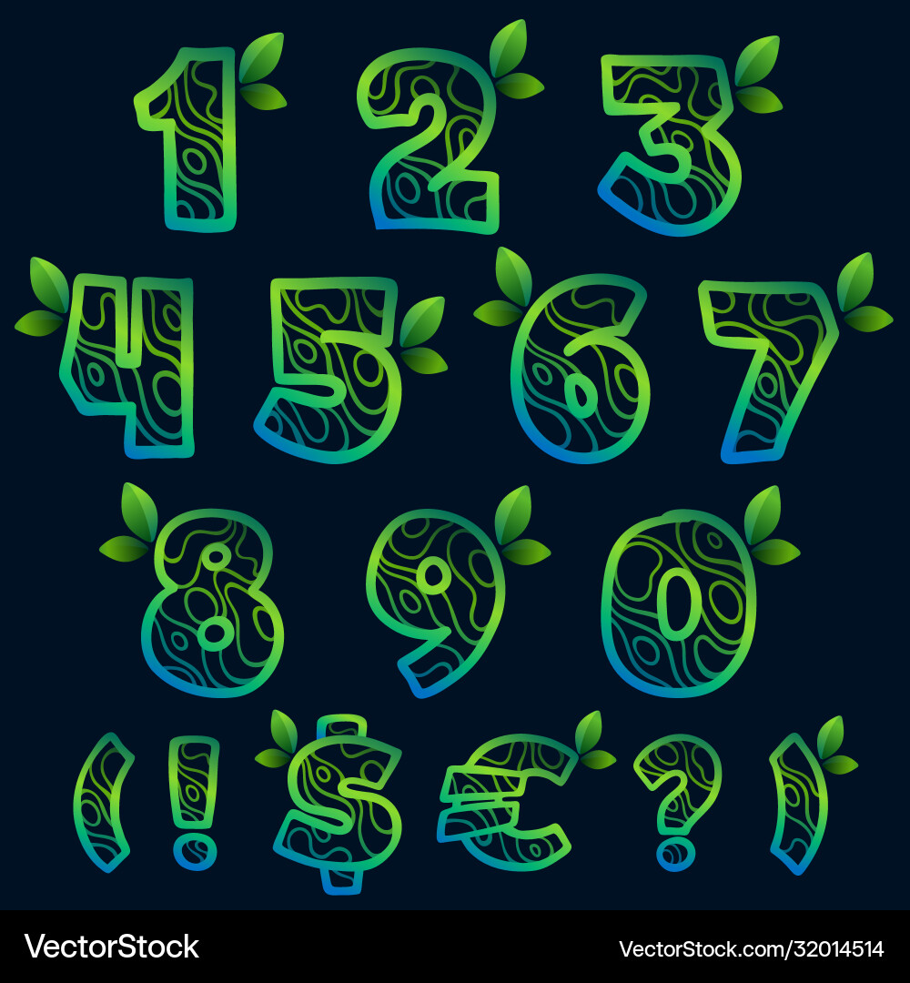 Numbers set and punctuation marks with eco waves vector image