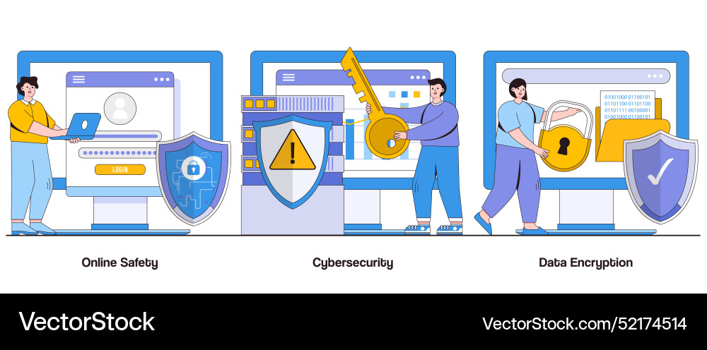 Online safety cybersecurity and data encryption Online safety cybersecurity and data encryption vector image