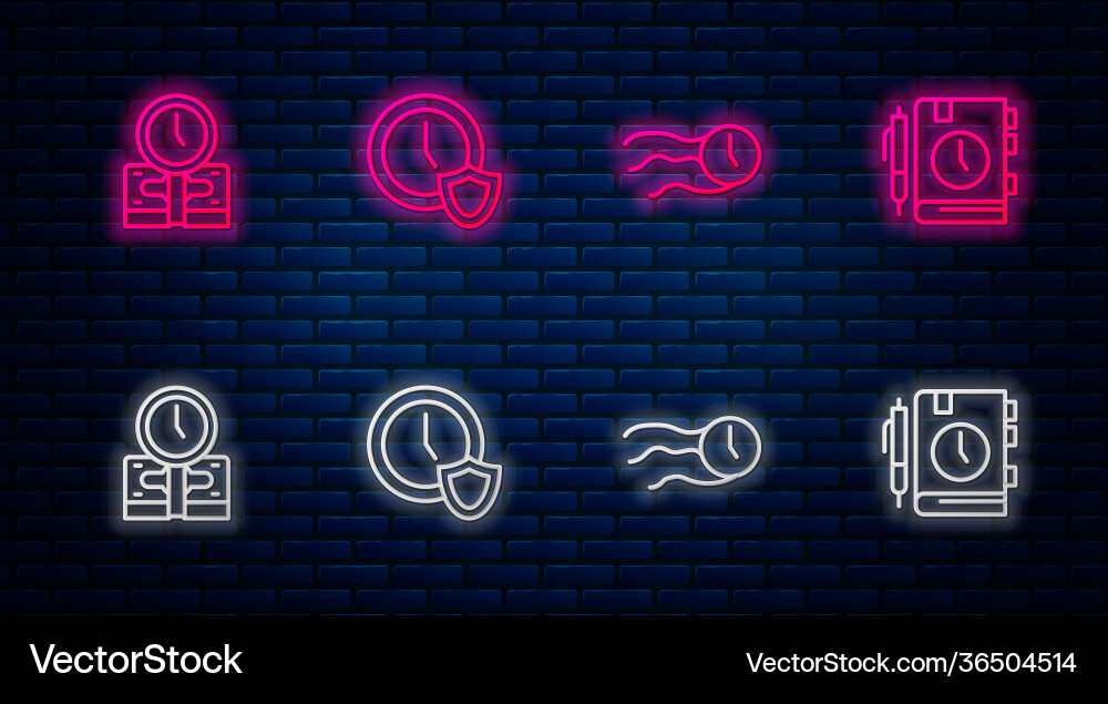 Set line clock with shield time flies Set line clock with shield time flies Vector Image
