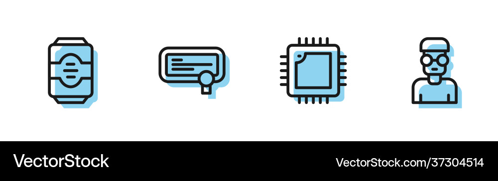 Set line processor with cpu energy drink Set line processor with cpu energy drink vector image