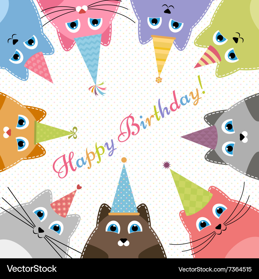 Colorful Cat Birthday Card Vector Image