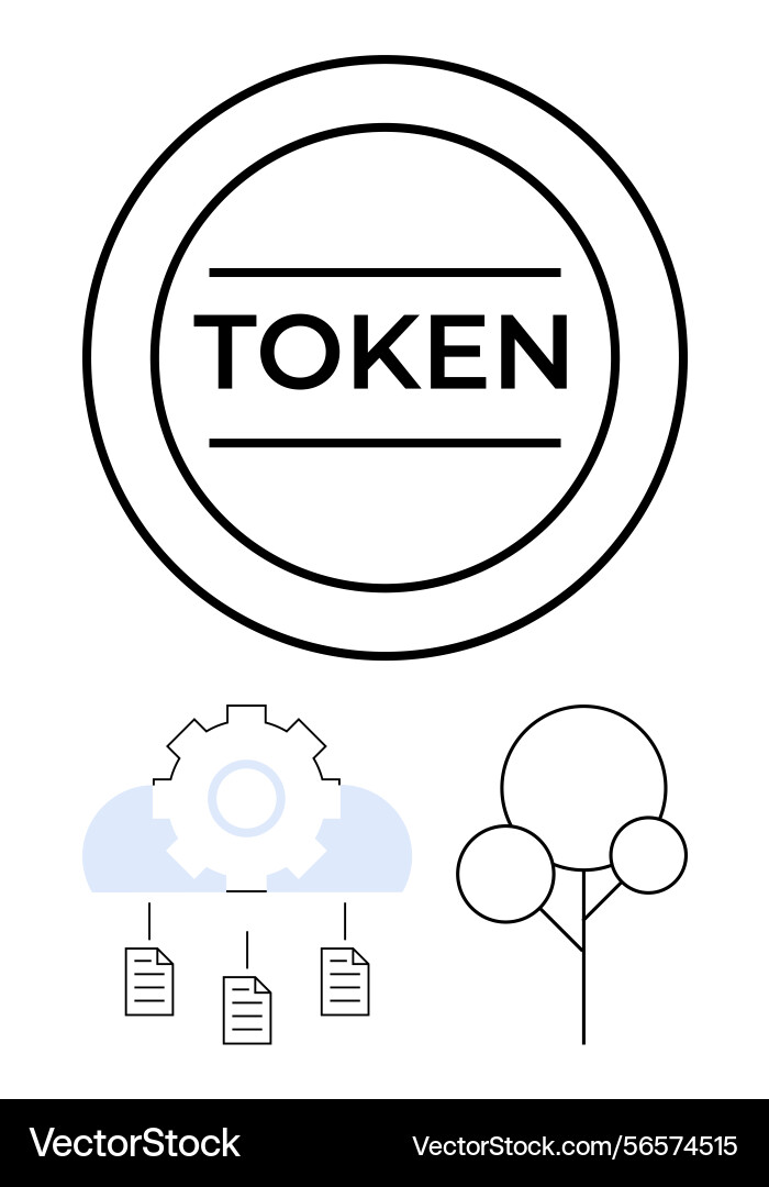 Digital token with cloud mechanism document flow Digital token with cloud mechanism document flow Vector Image
