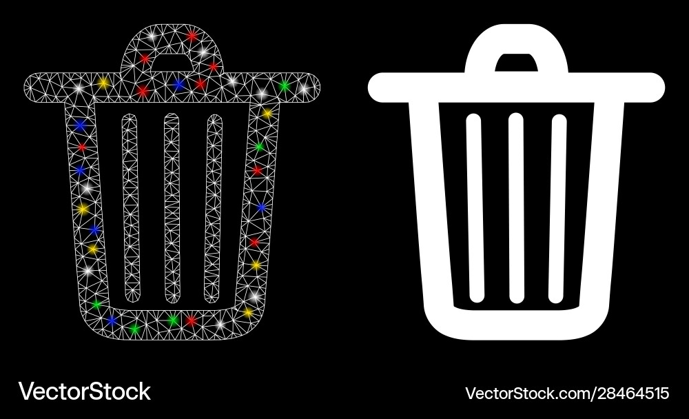 Flare mesh wire frame trash can icon with Flare mesh wire frame trash can icon with vector image