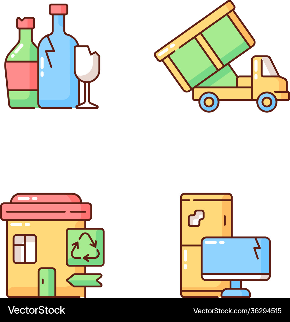 Garbage management rgb color icons set Garbage management rgb color icons set Vector Image