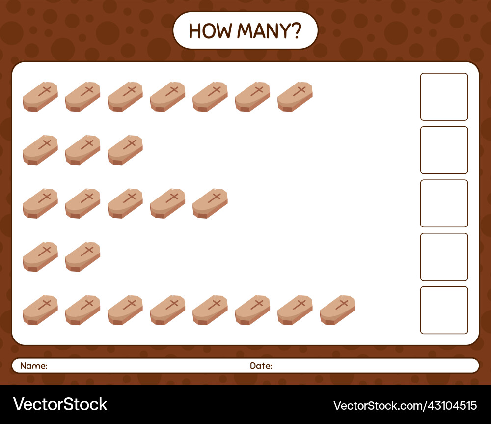 How many counting game with coffin worksheet How many counting game with coffin worksheet vector image