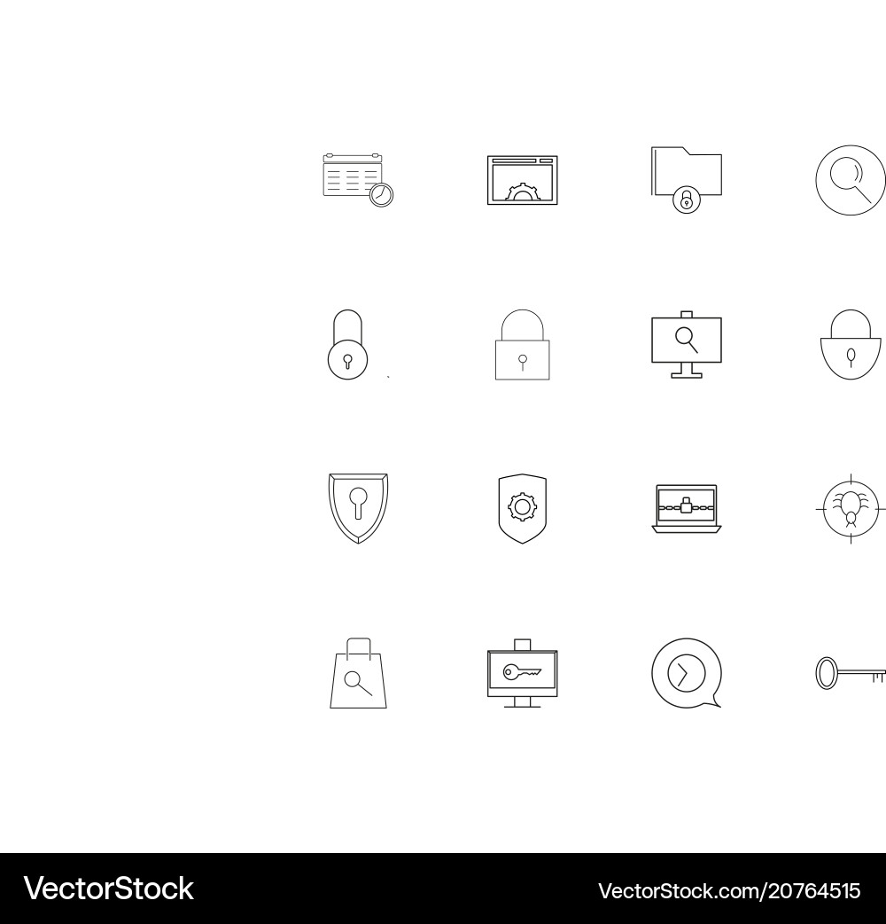 Internet security linear thin icons set outlined vector image