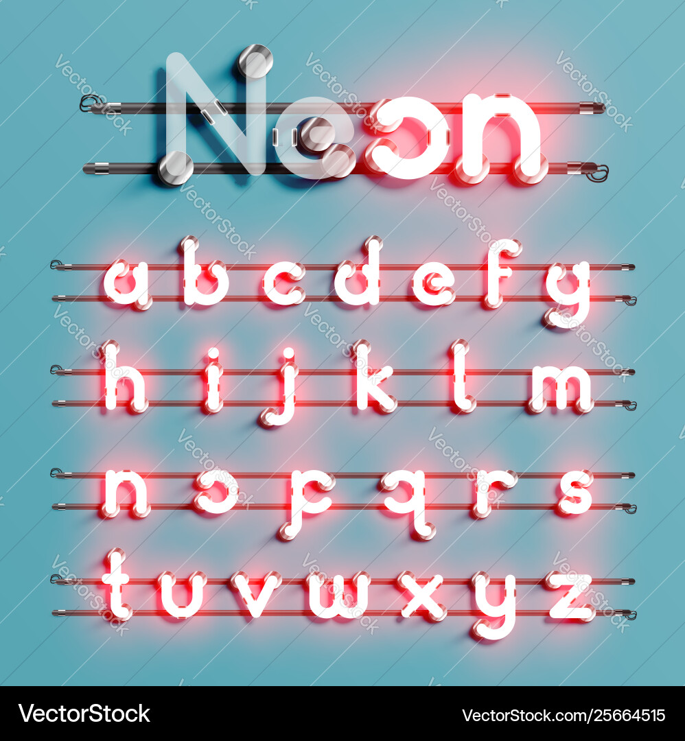 Realistic neon font with wires and console Realistic neon font with wires and console Vector Image