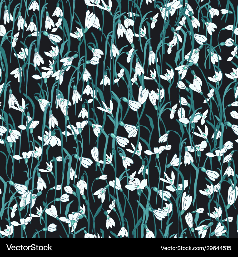 Seamless pattern with snowdrops Vector Image