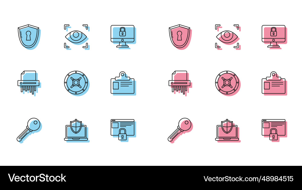 Set line key laptop protected with shield Set line key laptop protected with shield vector image
