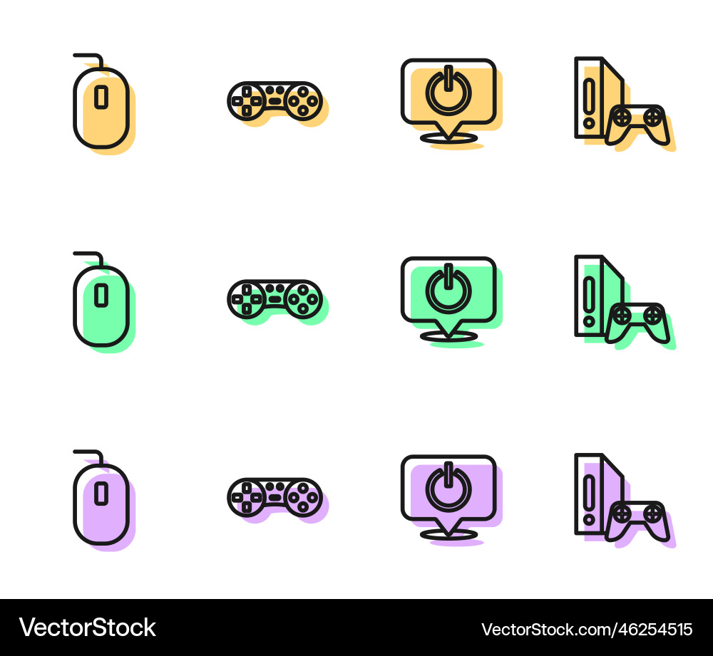 Set line power button computer mouse game Set line power button computer mouse game vector image