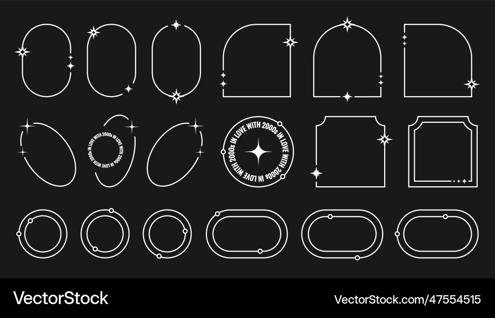 Set of different frames in y2k style graphic line Set of different frames in y2k style graphic line vector image