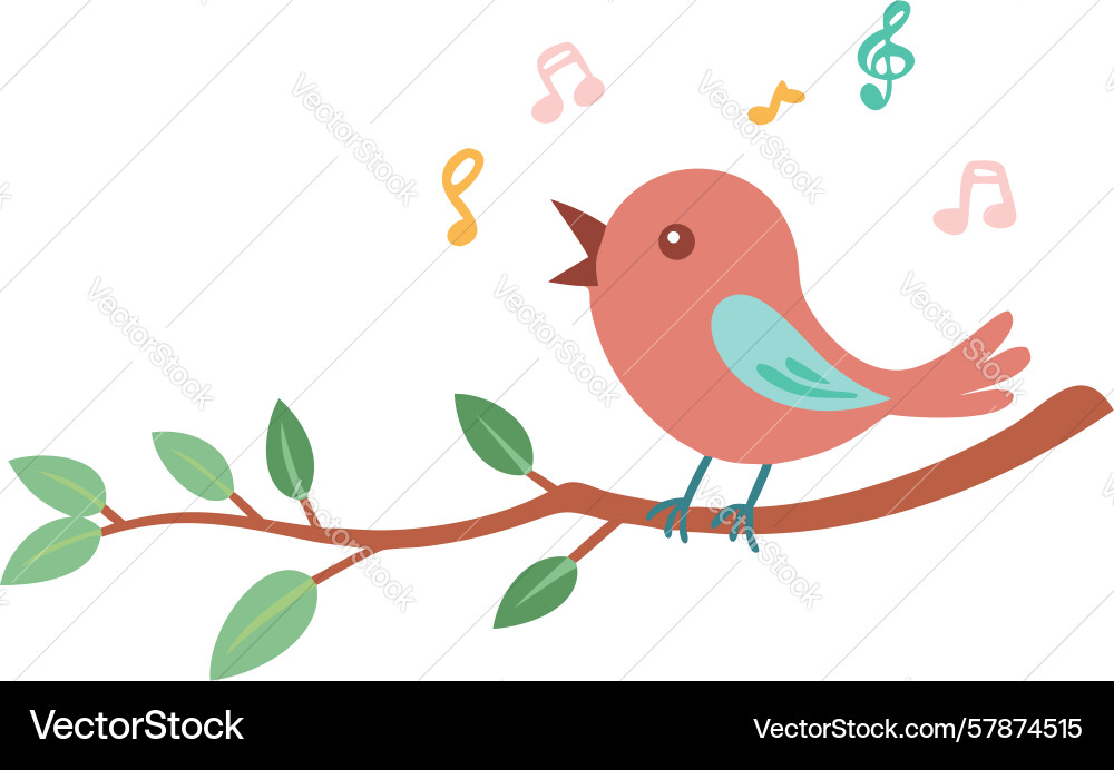 Singing bird on branch cute design generative ai Vector Image